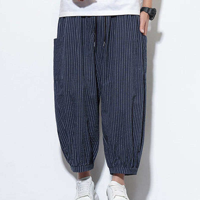 Nimara Ritual Casual Striped Men's Cotton 7-8 Length Harem Pants With Pockets