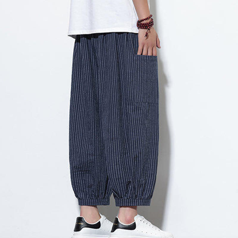 Nimara Ritual Casual Striped Men's Cotton 7-8 Length Harem Pants With Pockets