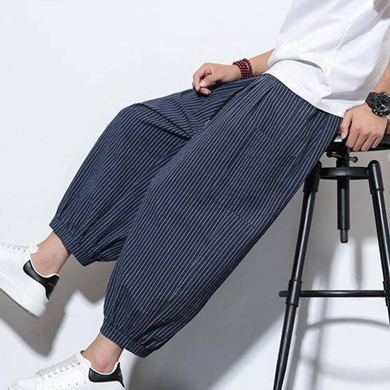 Nimara Ritual Casual Striped Men's Cotton 7-8 Length Harem Pants With Pockets