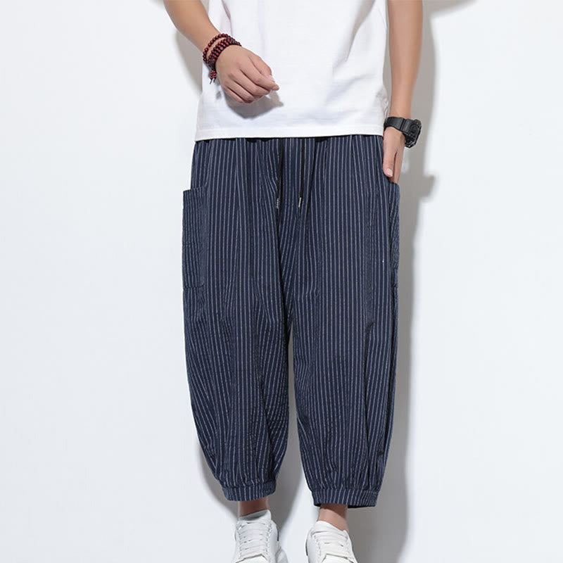 Nimara Ritual Casual Striped Men's Cotton 7-8 Length Harem Pants With Pockets