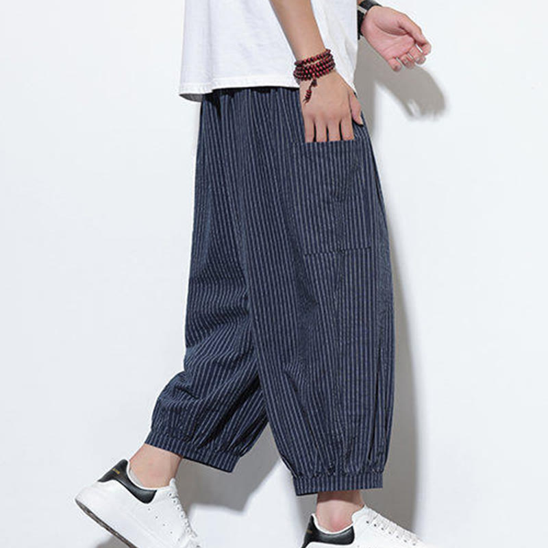 Nimara Ritual Casual Striped Men's Cotton 7-8 Length Harem Pants With Pockets