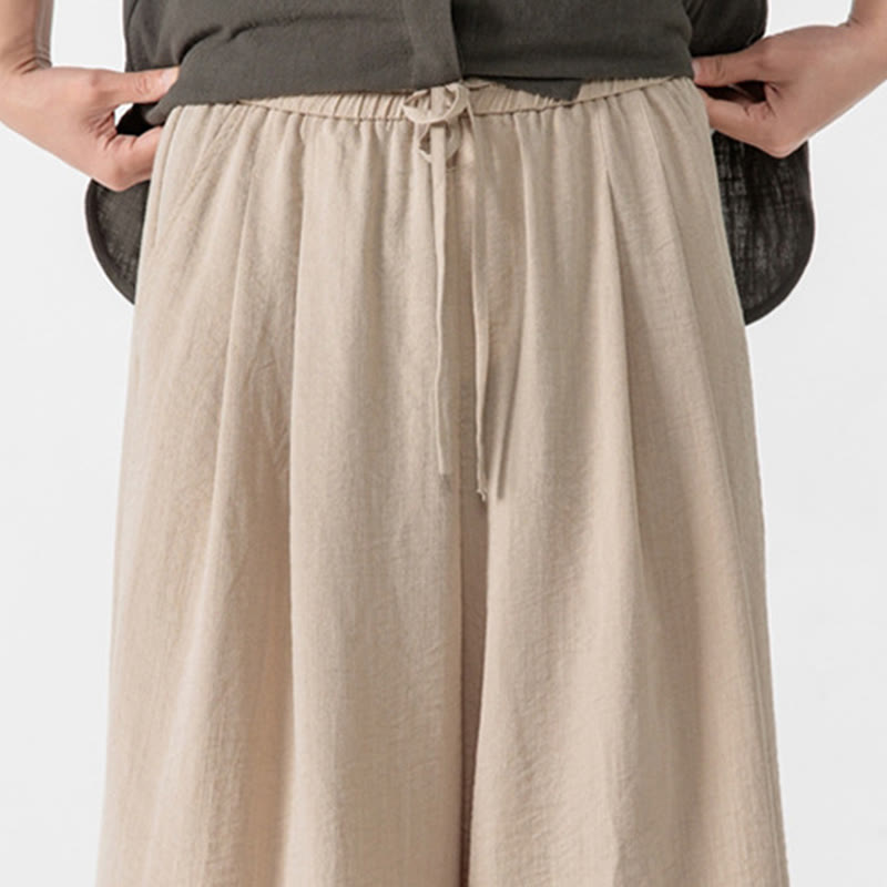 Nimara Ritual Casual Loose Frog-Button Plain Men's Cotton 7-8 Length Wide Leg Pants With Pockets