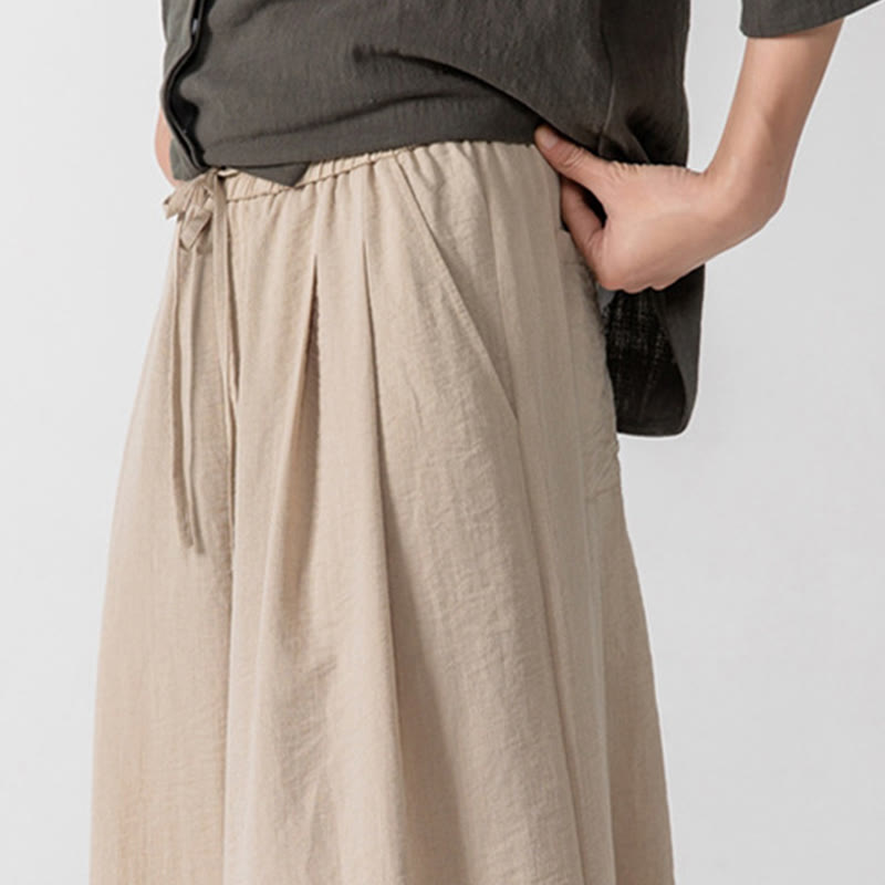 Nimara Ritual Casual Loose Frog-Button Plain Men's Cotton 7-8 Length Wide Leg Pants With Pockets