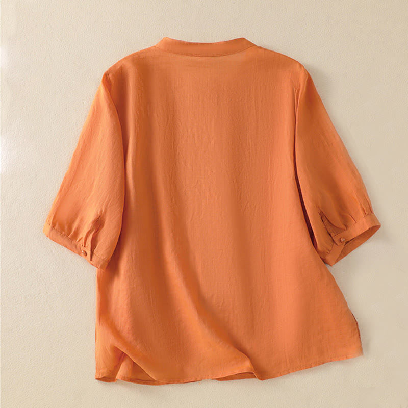 Nimara Ritual Rose Floral Embroidery Button Half Sleeve Women's Cotton Shirt