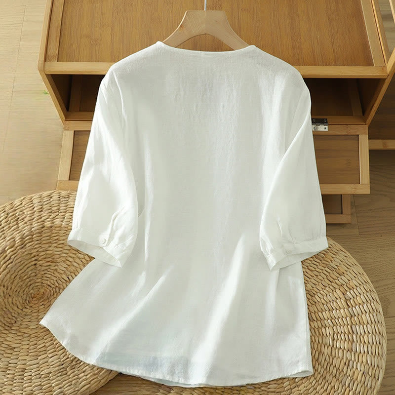 Nimara Ritual Solid Buttons V-Neck Half Sleeve Women's Shirt