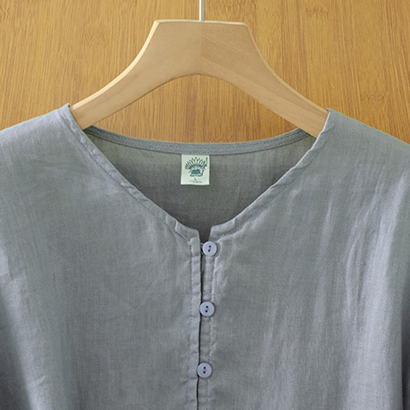 Nimara Ritual Solid Buttons V-Neck Half Sleeve Women's Shirt
