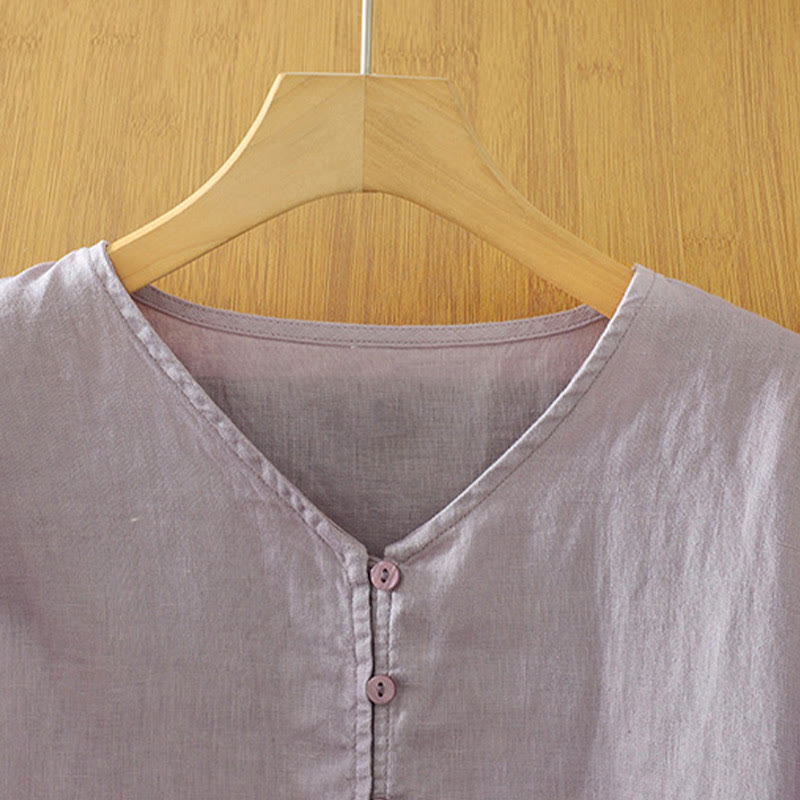 Nimara Ritual Solid Buttons V-Neck Half Sleeve Women's Shirt