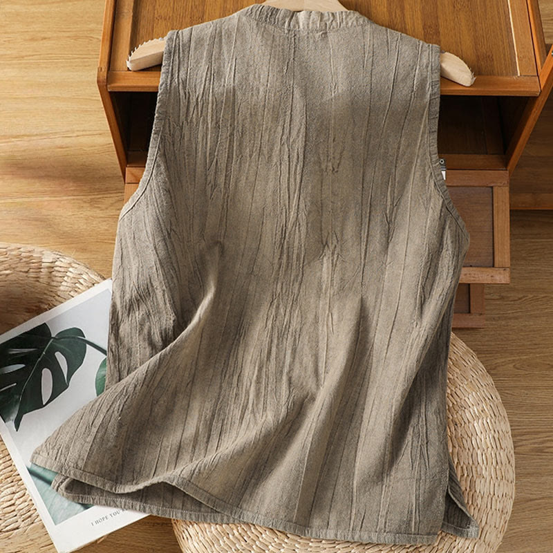 Nimara Ritual Retro Frog-Button Design Women's Cotton Sleeveless Vest