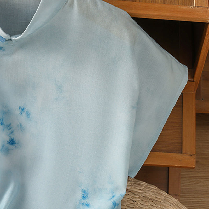 Nimara Ritual Light Blue Frog-Button Sleeveless Women's Shirt