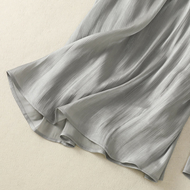 Nimara Ritual Light Gray Pleated Design Elastic Waist Women's Wide Leg Pants With Pockets