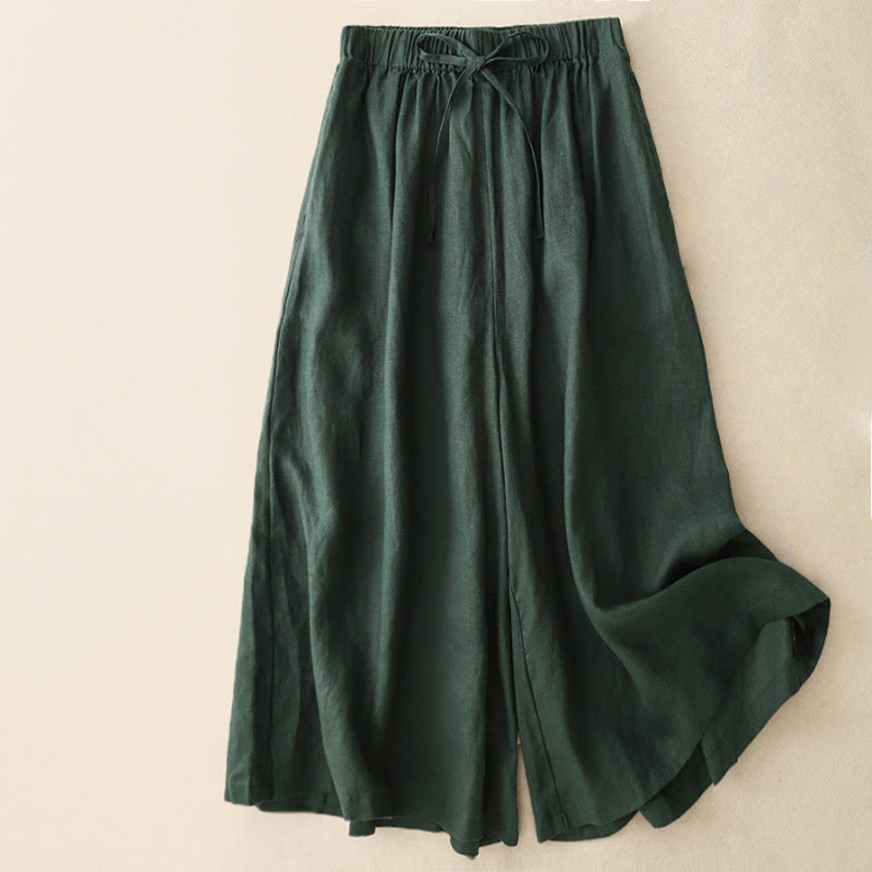 Nimara Ritual Summer Elastic Waist Women's Capri Cropped Wide Leg Pants With Pockets