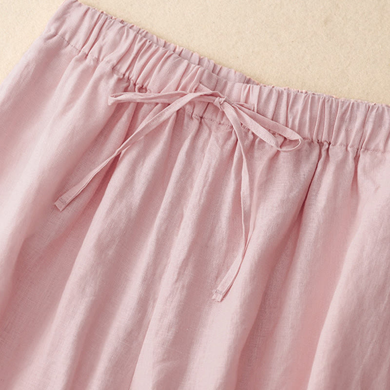 Nimara Ritual Summer Elastic Waist Women's Capri Cropped Wide Leg Pants With Pockets