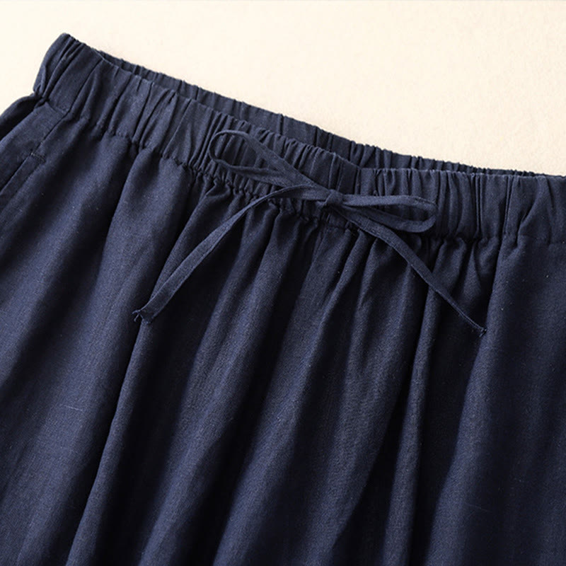 Nimara Ritual Summer Elastic Waist Women's Capri Cropped Wide Leg Pants With Pockets