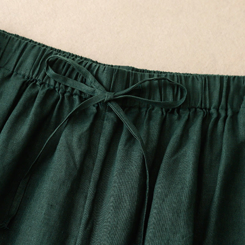 Nimara Ritual Summer Elastic Waist Women's Capri Cropped Wide Leg Pants With Pockets