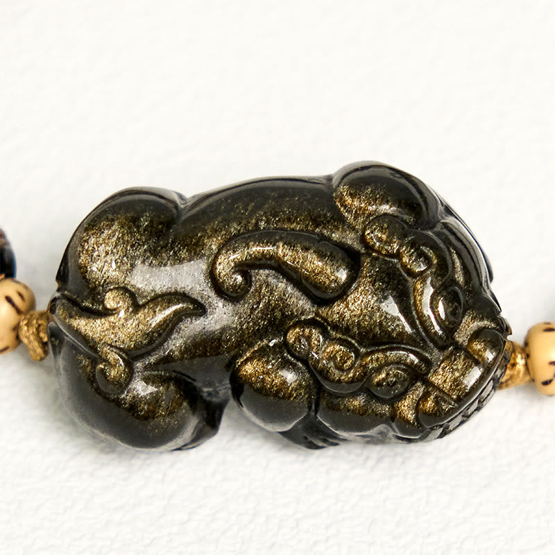 Nimara Ritual Gold Sheen Obsidian PiXiu Wealth Rope Bracelet