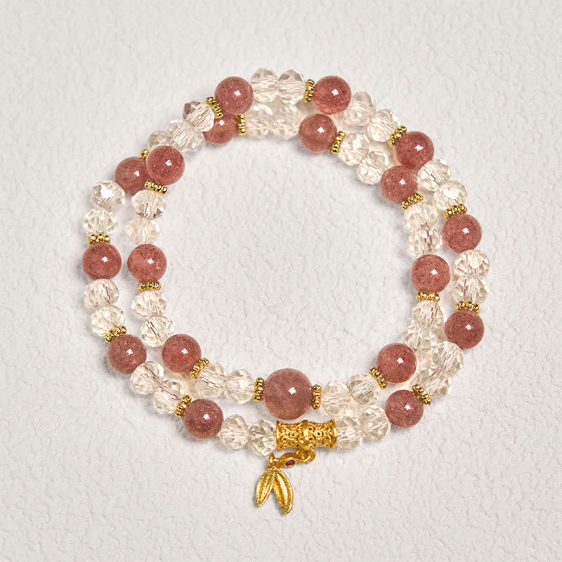 Nimara Ritual Natural Strawberry Quartz Crystal Bamboo Positive Double Wrap Bracelet