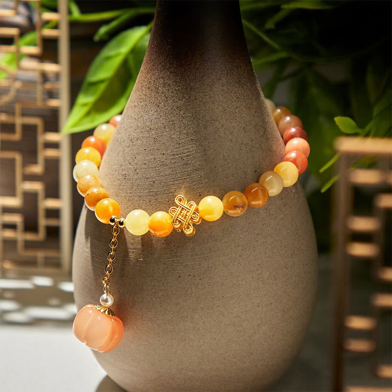 Nimara Ritual Golden Silk Jade Chinese Knotting Pumpkin Wealth Bracelet