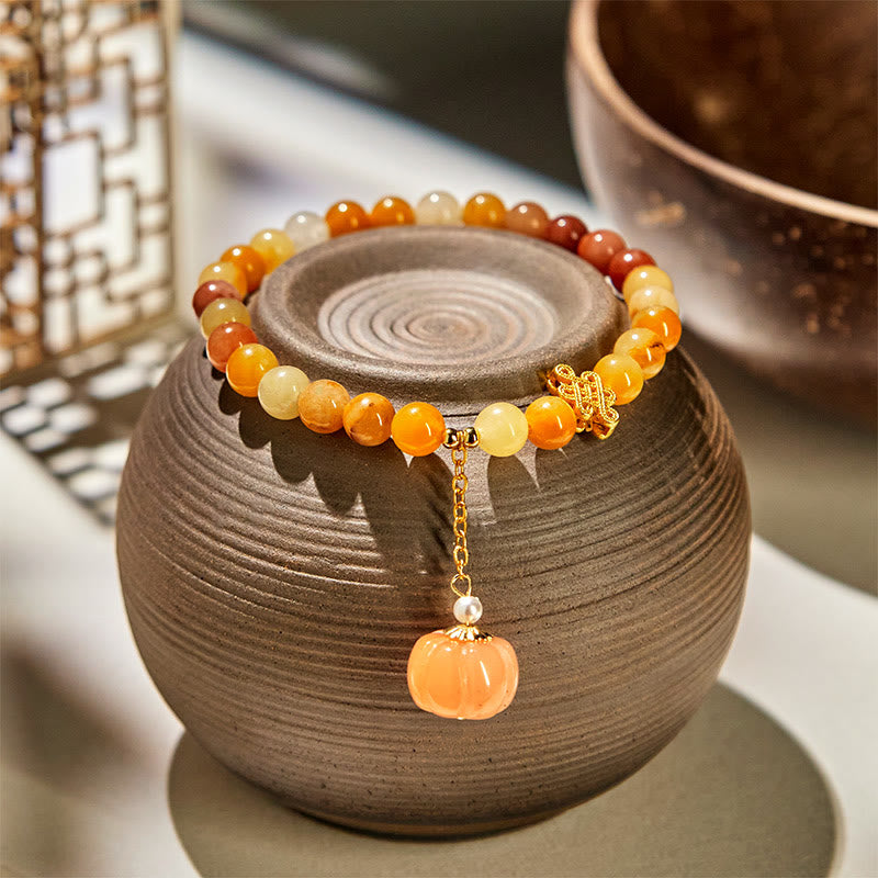 Nimara Ritual Golden Silk Jade Chinese Knotting Pumpkin Wealth Bracelet