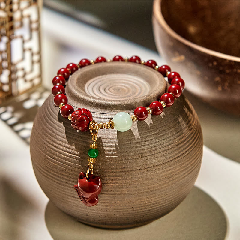 Nimara Ritual Cinnabar Lotus Cute Fox Charm Blessing Bracelet