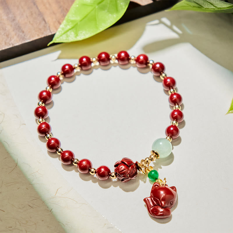 Nimara Ritual Cinnabar Lotus Cute Fox Charm Blessing Bracelet