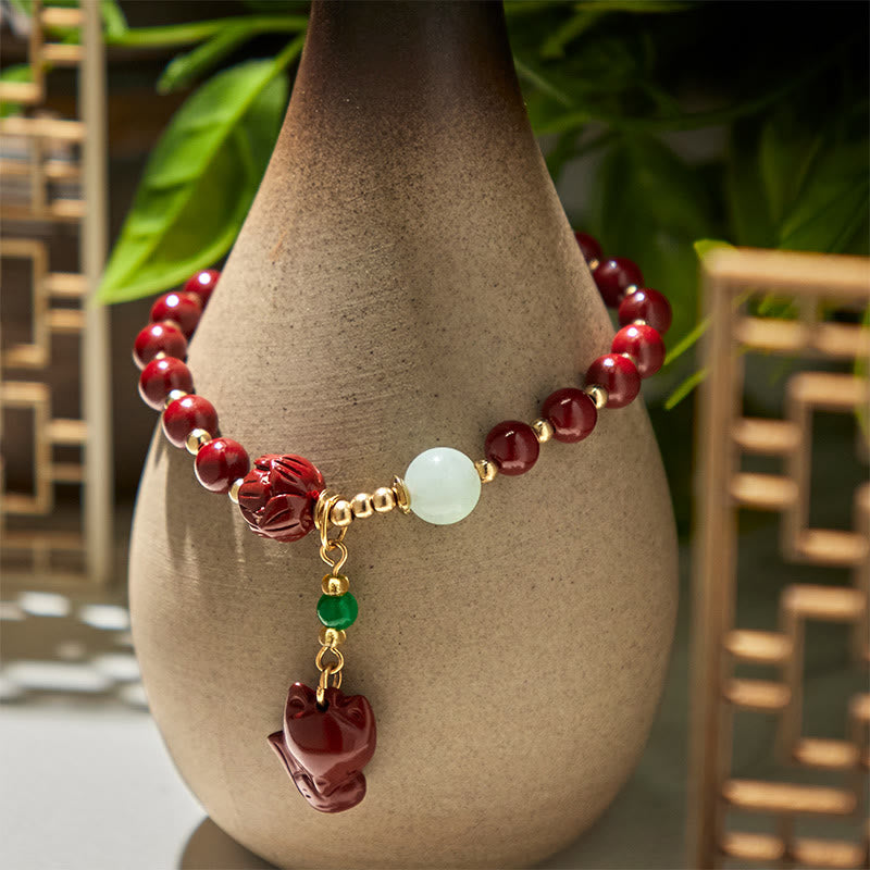 Nimara Ritual Cinnabar Lotus Cute Fox Charm Blessing Bracelet