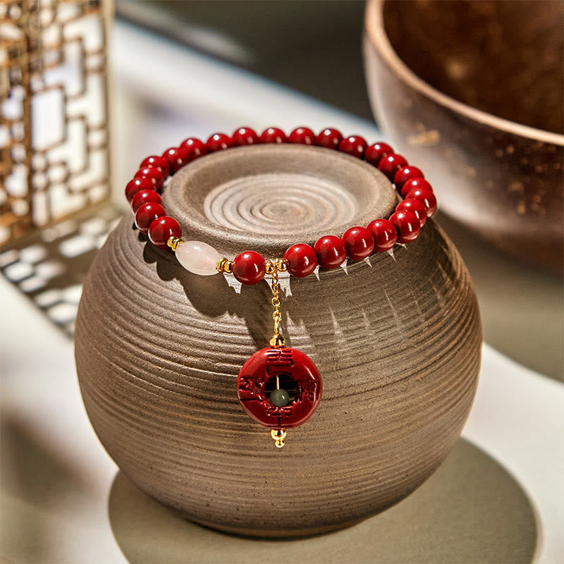 Nimara Ritual Natural Cinnabar Peace Buckle Charm Blessing Bracelet