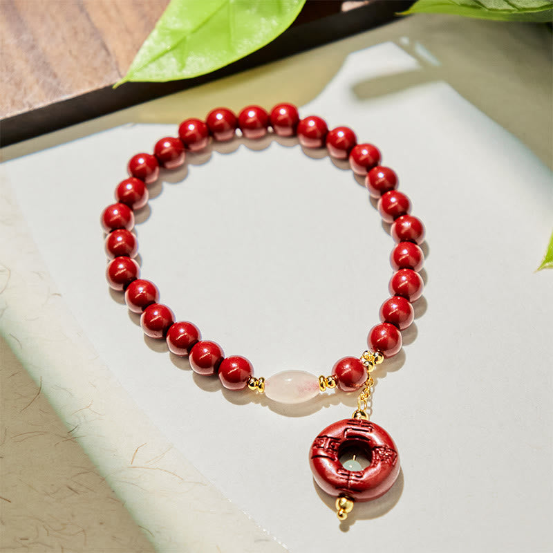 Nimara Ritual Natural Cinnabar Peace Buckle Charm Blessing Bracelet