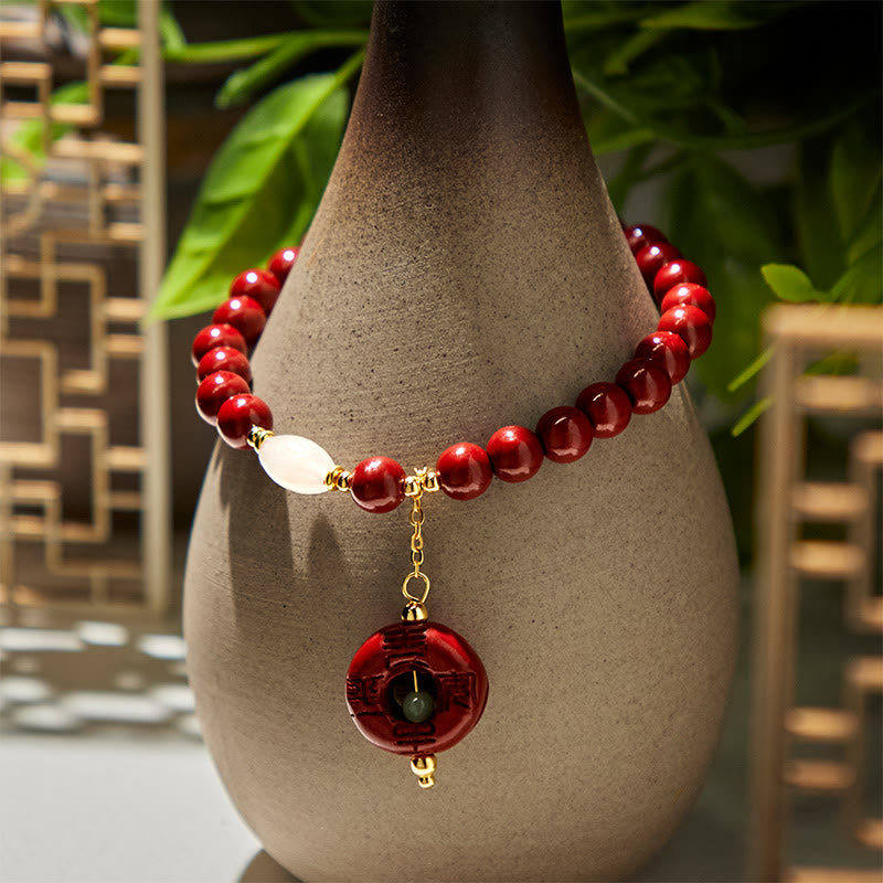 Nimara Ritual Natural Cinnabar Peace Buckle Charm Blessing Bracelet
