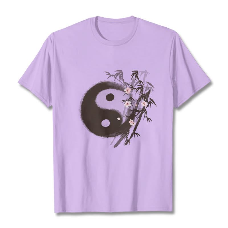 Nimara Ritual Yin Yang Bamboo Cherry Blossom Pattern Tee T-shirt
