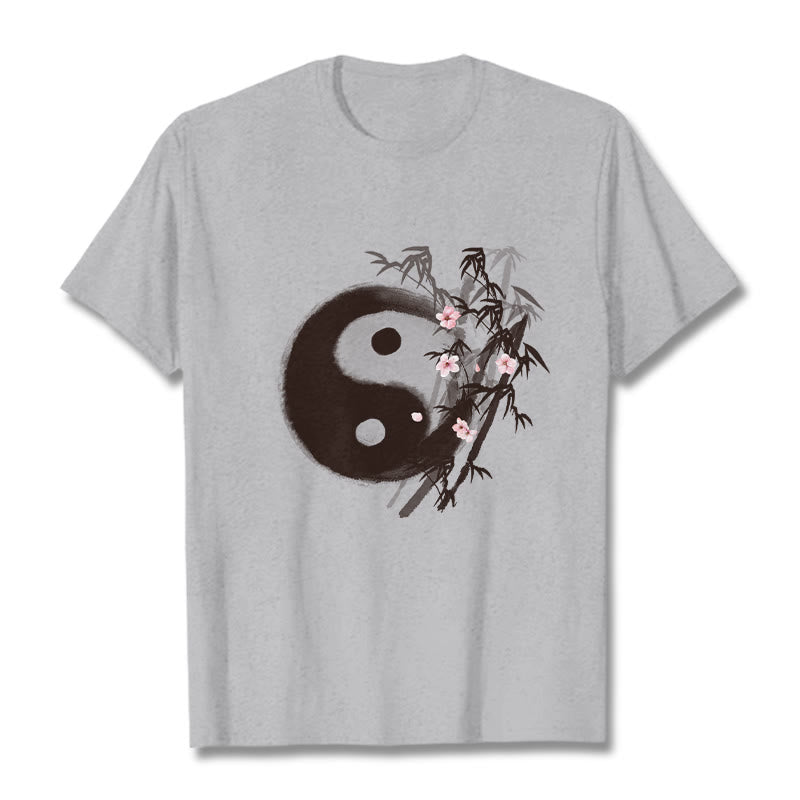 Nimara Ritual Yin Yang Bamboo Cherry Blossom Pattern Tee T-shirt