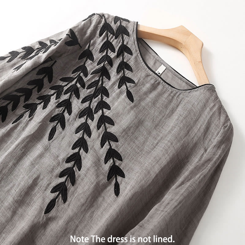 Nimara Ritual Casual Embroidery Split Three Quarter Sleeve Midi Dress
