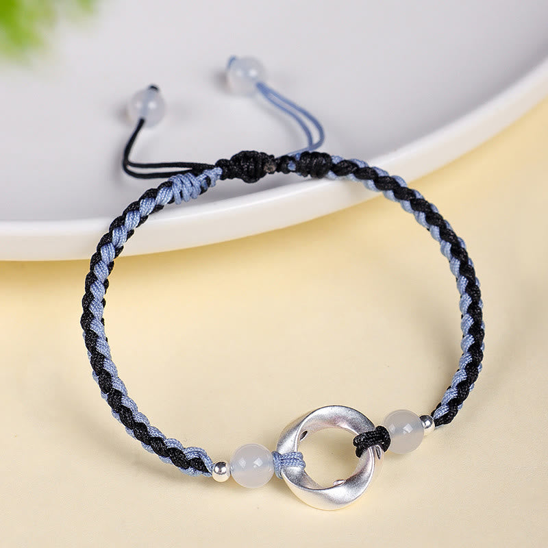 Nimara Ritual 925 Sterling Silver Mobius White Agate Bead Braided String Protection Bracelet