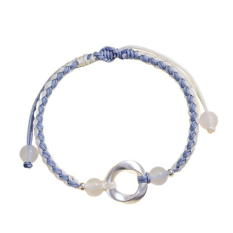 Nimara Ritual 925 Sterling Silver Mobius White Agate Bead Braided String Protection Bracelet