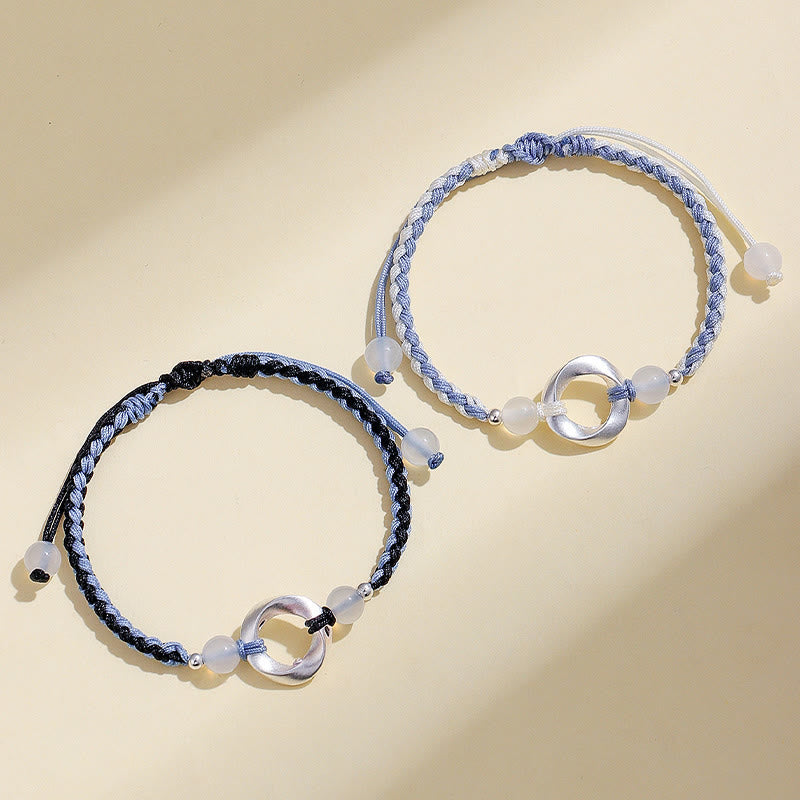 Nimara Ritual 925 Sterling Silver Mobius White Agate Bead Braided String Protection Bracelet