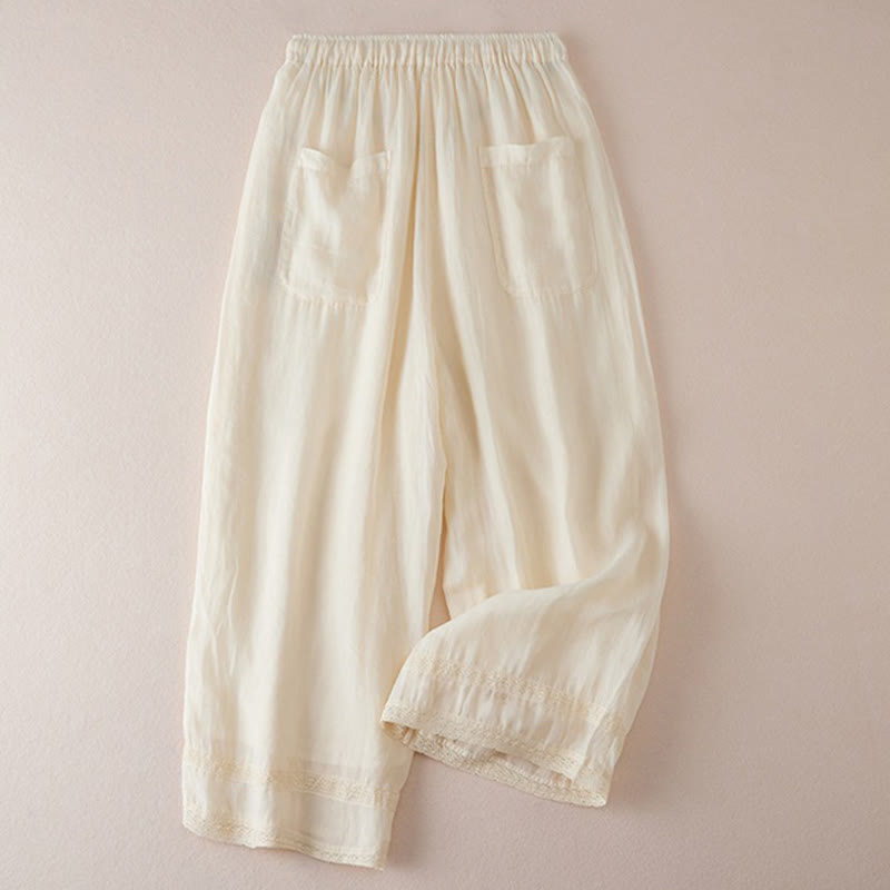 Nimara Ritual Casual Lining Design Cotton Women's 7-8 Length Wide Leg Pants With Pockets