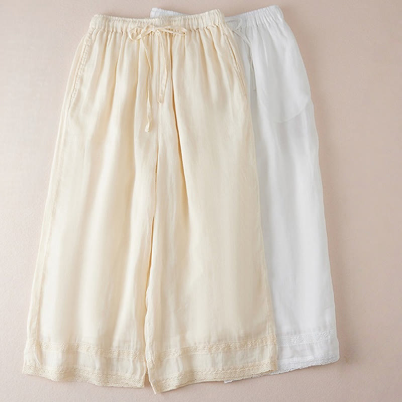 Nimara Ritual Casual Lining Design Cotton Women's 7-8 Length Wide Leg Pants With Pockets