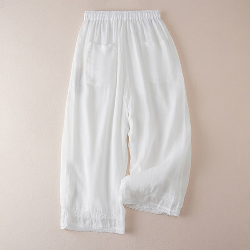 Nimara Ritual Casual Lining Design Cotton Women's 7-8 Length Wide Leg Pants With Pockets