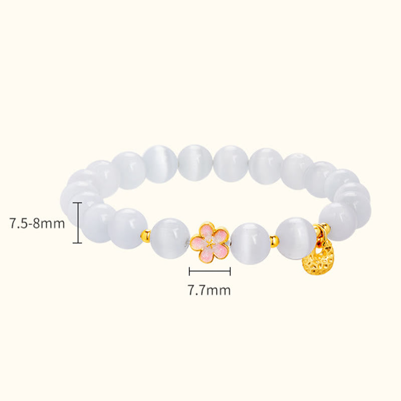 Nimara Ritual 925 Sterling Silver Peach Blossom Lucky Bag White Cat's Eye Luck Bracelet