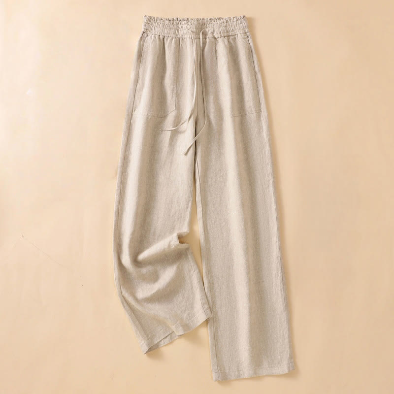 Nimara Ritual Casual Straight Leg Design Cotton Women's 7-8 Length Wide Leg Pants With Pockets