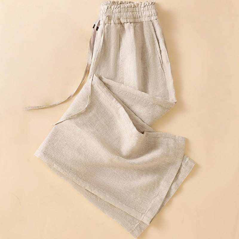 Nimara Ritual Casual Straight Leg Design Cotton Women's 7-8 Length Wide Leg Pants With Pockets