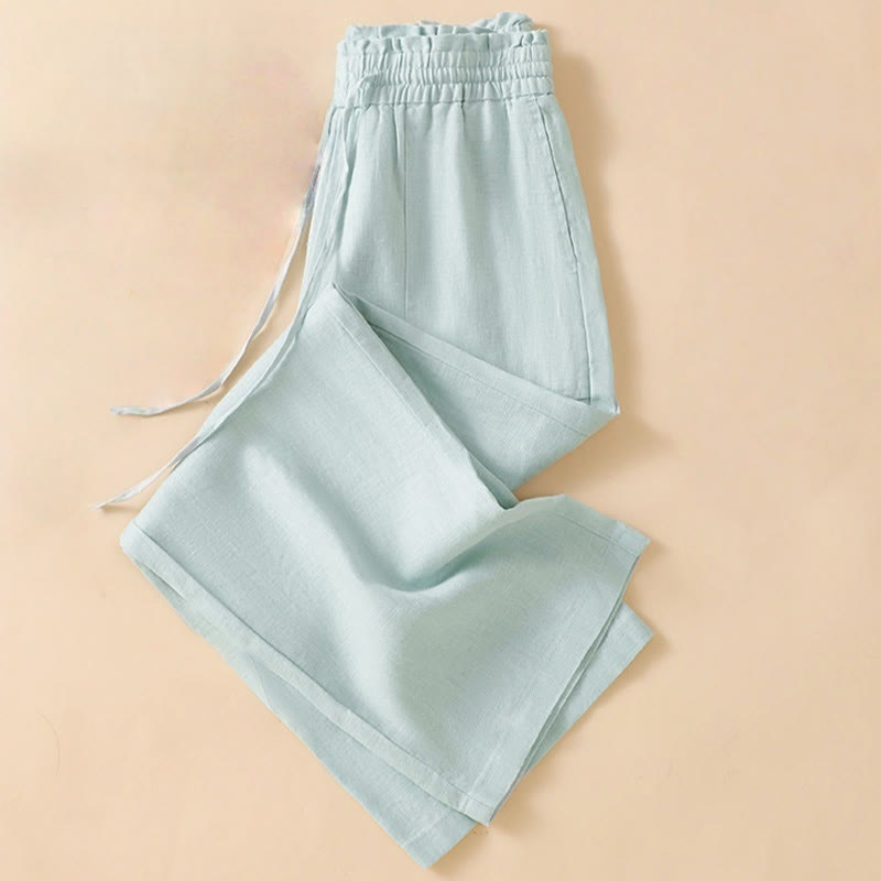 Nimara Ritual Casual Straight Leg Design Cotton Women's 7-8 Length Wide Leg Pants With Pockets