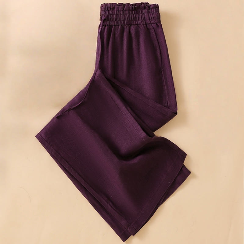 Nimara Ritual Casual Straight Leg Design Cotton Women's 7-8 Length Wide Leg Pants With Pockets