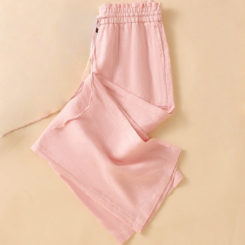Nimara Ritual Casual Straight Leg Design Cotton Women's 7-8 Length Wide Leg Pants With Pockets