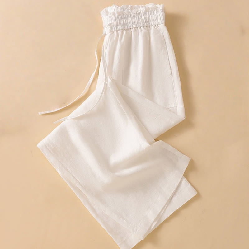 Nimara Ritual Casual Straight Leg Design Cotton Women's 7-8 Length Wide Leg Pants With Pockets