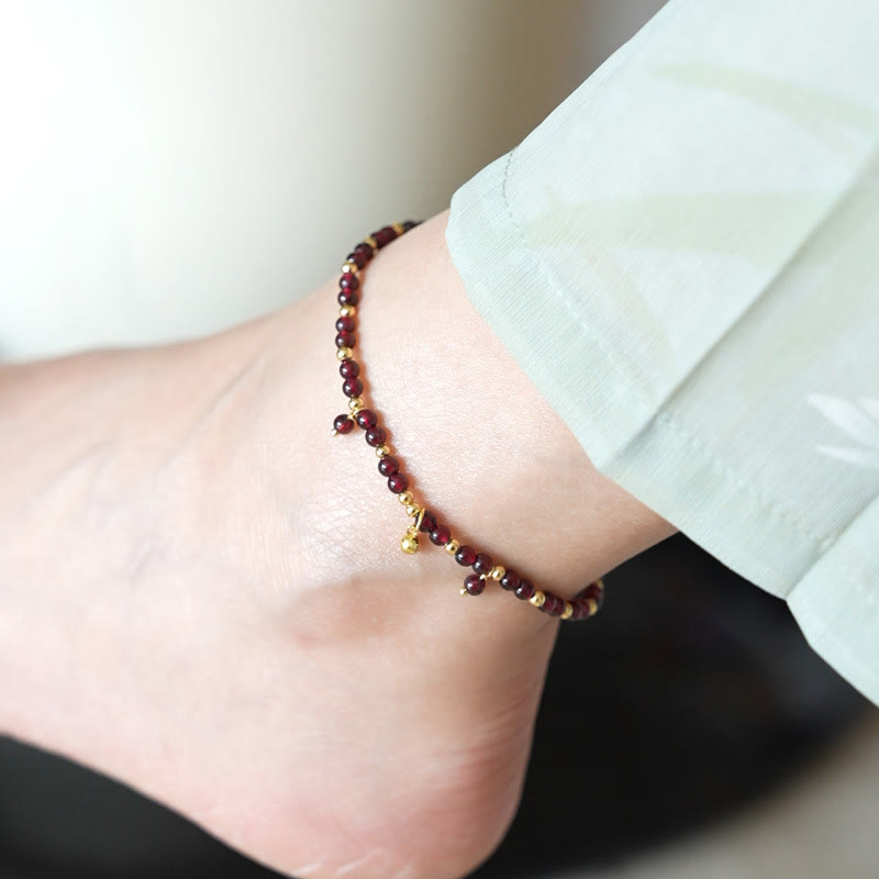 Nimara Ritual Natural 4mm Garnet Copper Gold Plated Calm Anklet