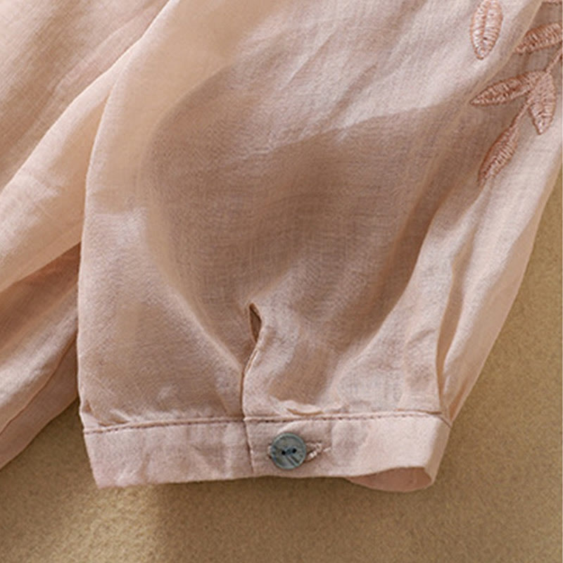 Nimara Ritual Embroidery Leaves Women's Half Sleeve T-shirt