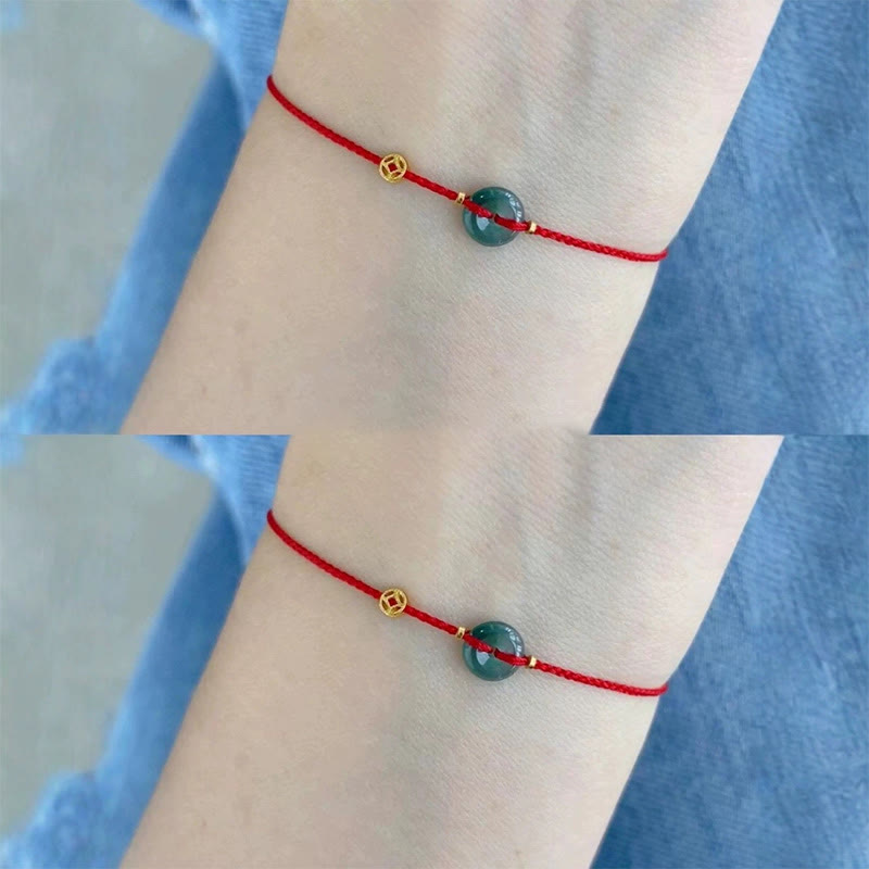 Nimara Ritual Peace Buckle Copper Coins Jade Red String Connection Bracelet Anklet