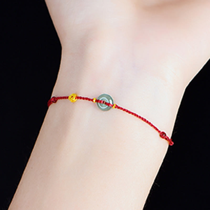 Nimara Ritual Peace Buckle Copper Coins Jade Red String Connection Bracelet Anklet