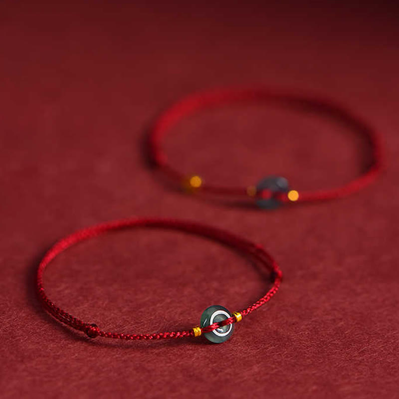 Nimara Ritual Peace Buckle Copper Coins Jade Red String Connection Bracelet Anklet