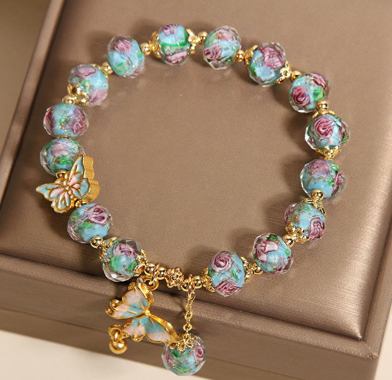 Love Freedom Butterfly Charm Rose Flower Liuli Bracelet